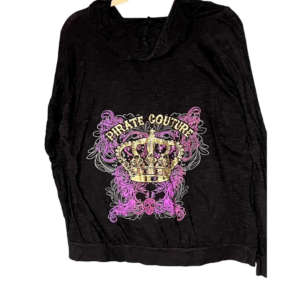 Disney Pirates Store Thin Zip Up Hoodie with Crystal Detailing Black with Gold